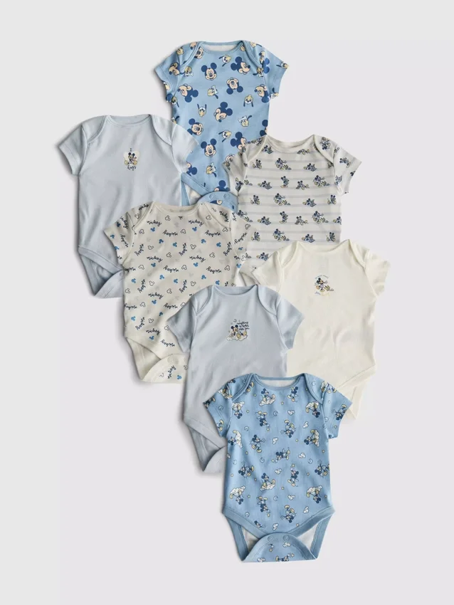 0–36 kk | 7 kpl:n pakkaus Disney-Mickey Mouse -lyhythihaisia bodyja