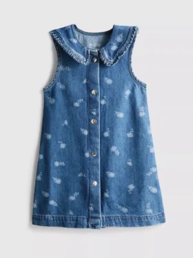 1,5–8 v. | kukkakuvioinen hihaton denim-mekko kauluksella