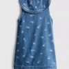 1,5–8 v. | kukkakuvioinen hihaton denim-mekko kauluksella