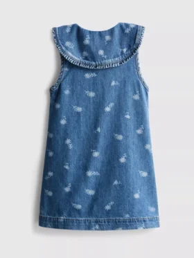 1,5–8 v. | kukkakuvioinen hihaton denim-mekko kauluksella