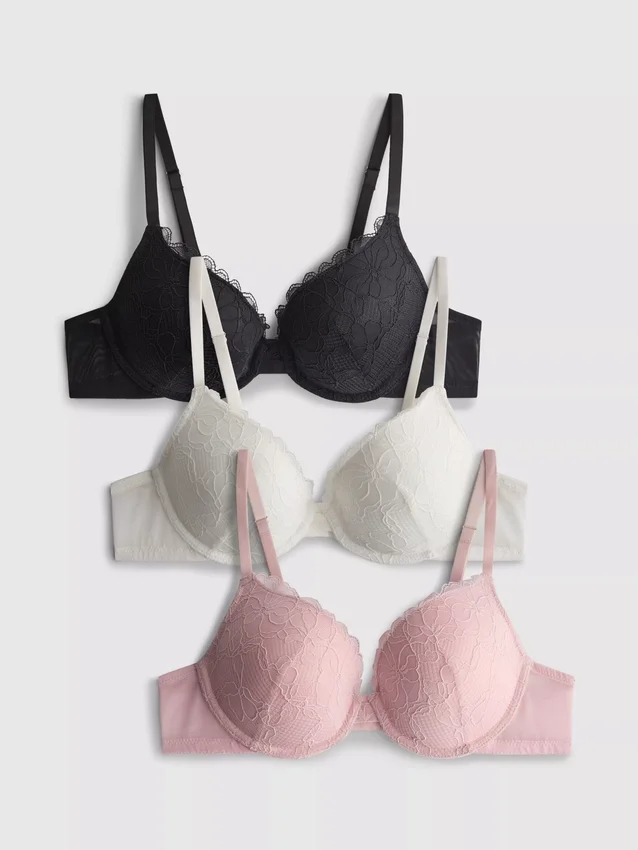 3-pakkaus kokonaan pitsiä olevia push-up-rintaliivejä