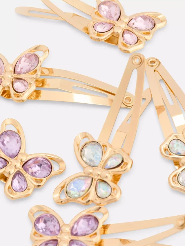 6 kpl tekojalokivillä koristeltuja hiusklipsejä, joissa on painonappikiinnitys