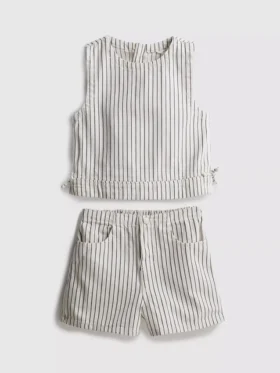 7–15 v. | raidallinen denim-hihaton toppi ja Shortsit -seti