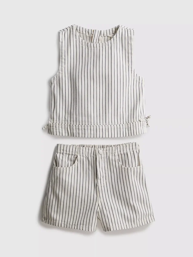 7–15 v. | raidallinen denim-hihaton toppi ja Shortsit -seti