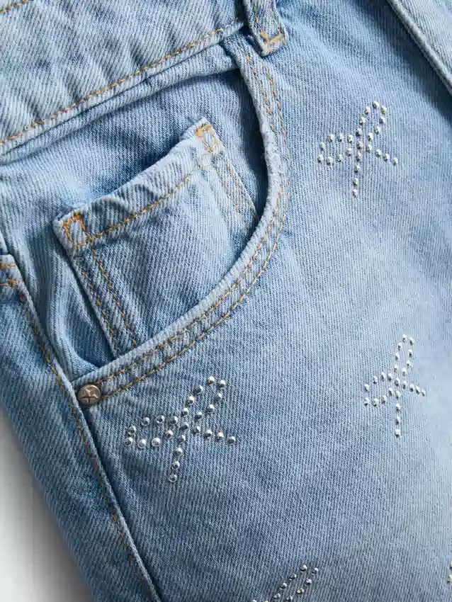 7–15 v. | strassikoristeiset denimshortsit