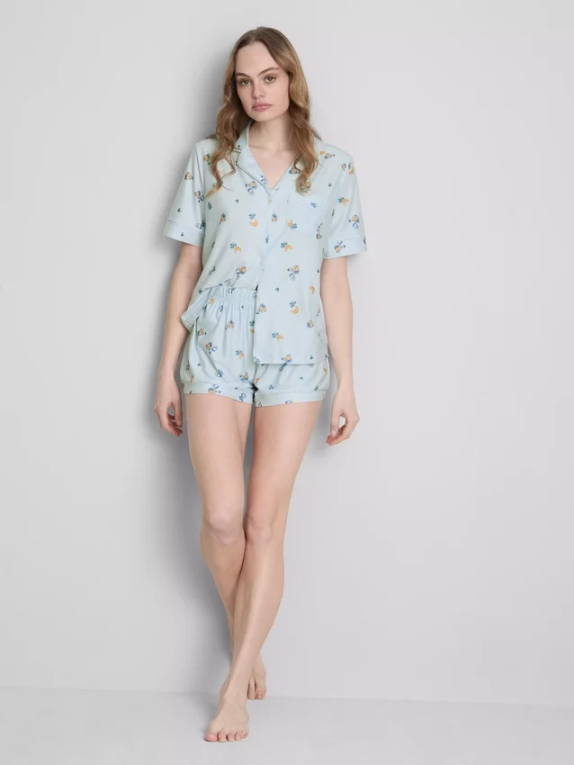 Aamiaiskuvioiset lyhyet boyfriend-pyjamat