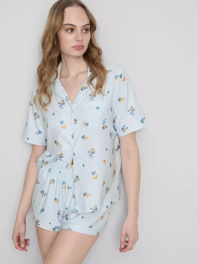 Aamiaiskuvioiset lyhyet boyfriend-pyjamat