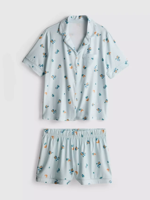 Aamiaiskuvioiset lyhyet boyfriend-pyjamat