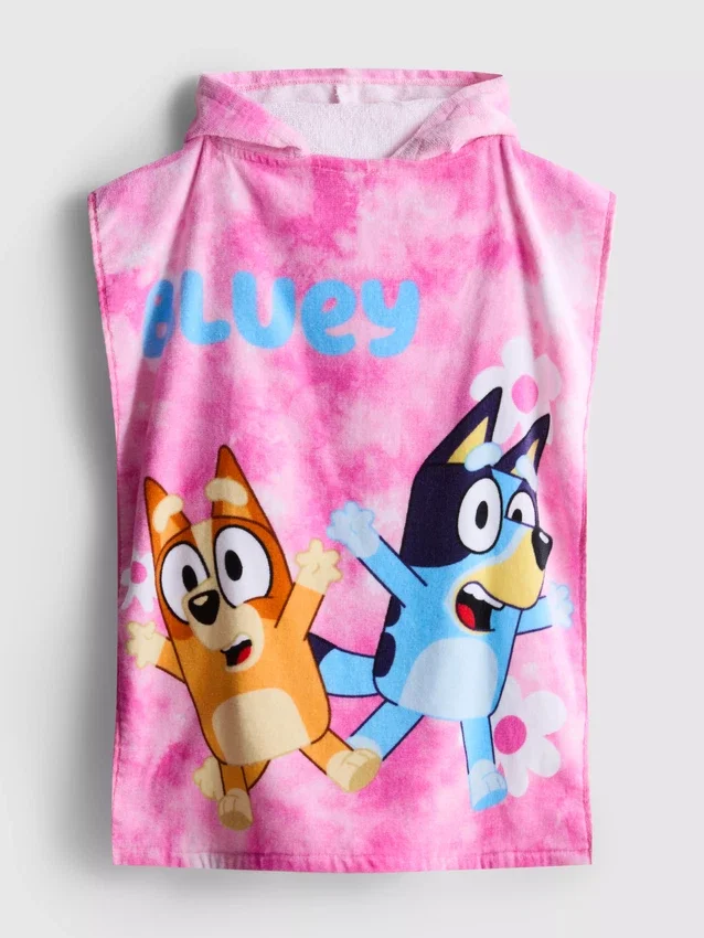 Bluey-huppuponcho froteekankaasta
