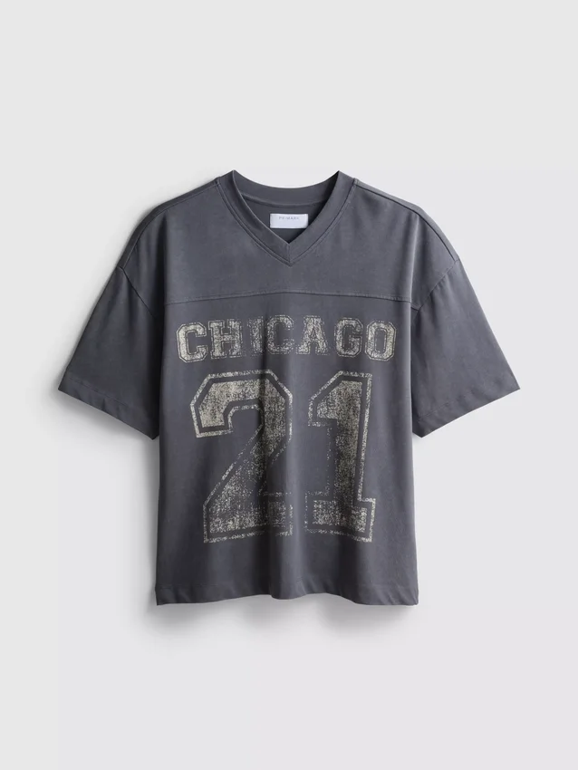 Chicago-kuvioinen V-kaula-T-paita