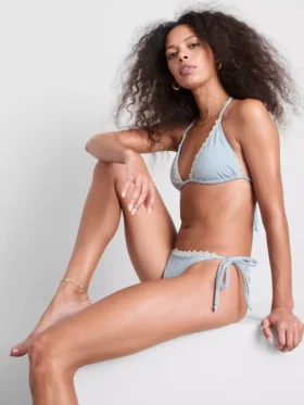 Daisy-koristeinen gingham-kuvioinen kolmiomainen bikiniliivi