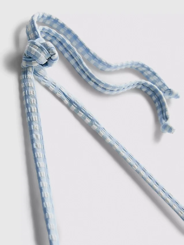 Daisy-koristeinen gingham-kuvioinen kolmiomainen bikiniliivi