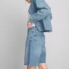 Denim-bermudashortsit, joissa on leikkaamaton helma