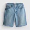 Denim-bermudashortsit, joissa on leikkaamaton helma