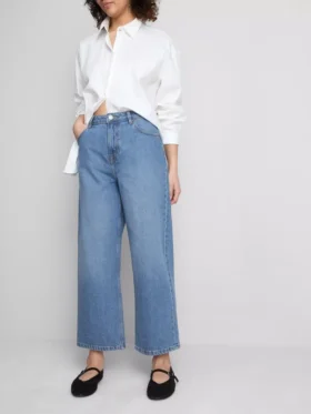 Denim-cropped-farkut, leveät lahkeet