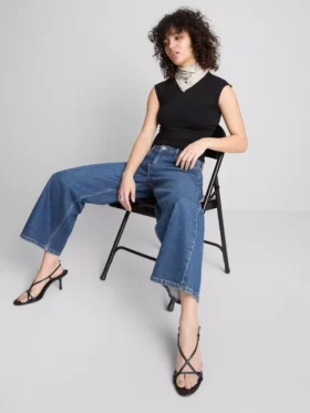 Denim-cropped-farkut, leveät lahkeet