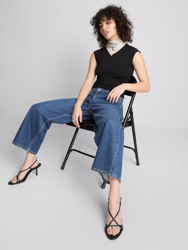 Denim-cropped-farkut, leveät lahkeet