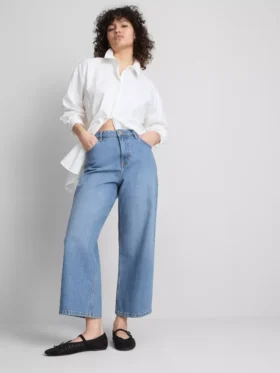 Denim-cropped-farkut, leveät lahkeet