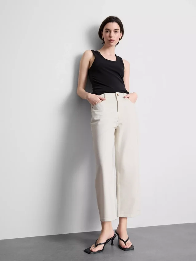 Denim-cropped-farkut, leveät lahkeet