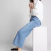 Denim-cropped-farkut, leveät lahkeet