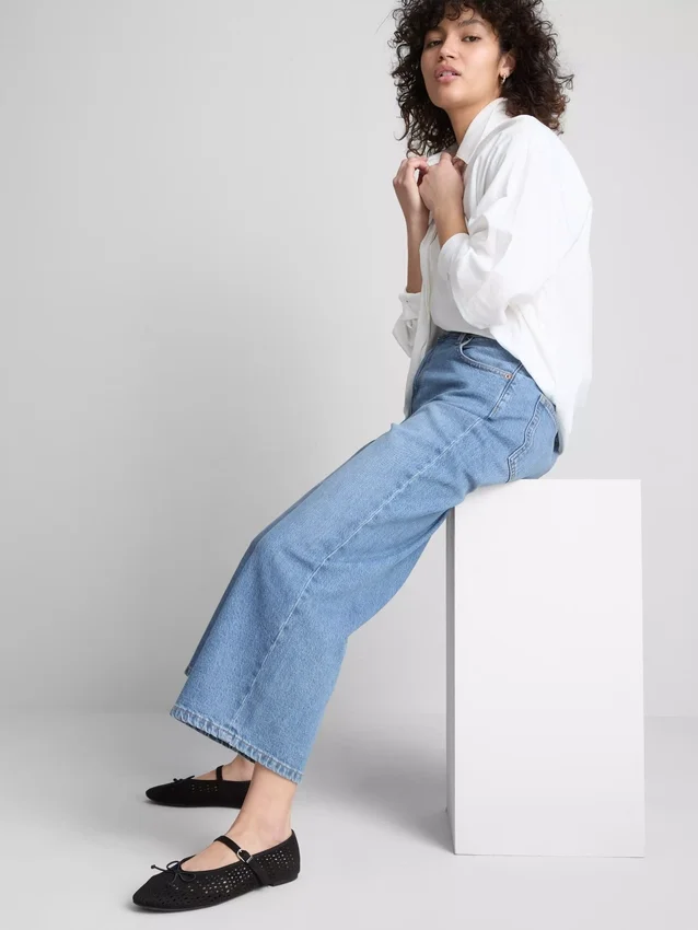 Denim-cropped-farkut, leveät lahkeet