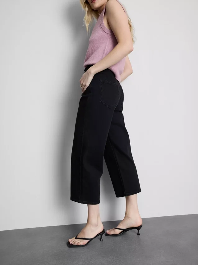 Denim-cropped-farkut, leveät lahkeet