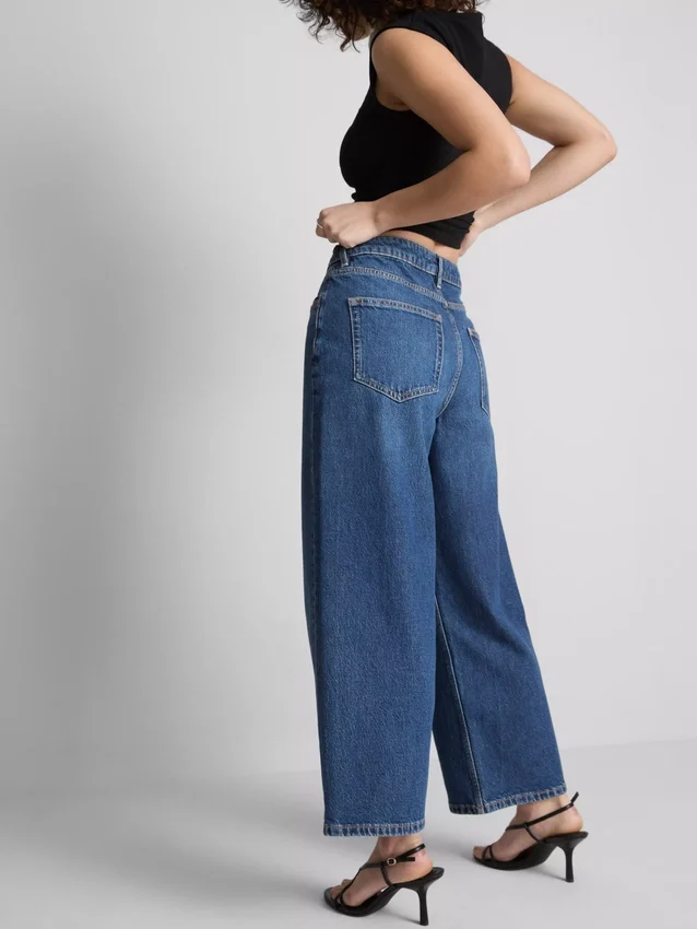 Denim-cropped-farkut, leveät lahkeet