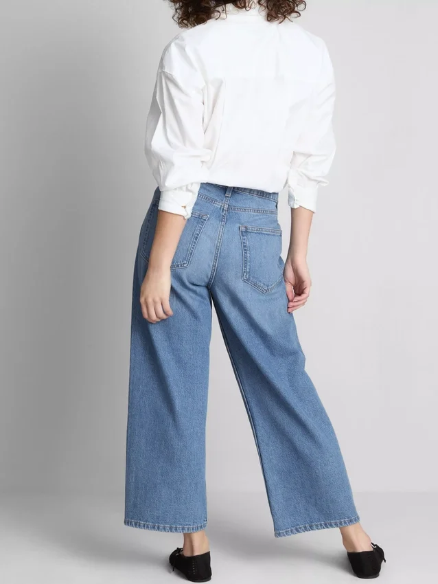 Denim-cropped-farkut, leveät lahkeet