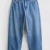 Denim-cropped-farkut, leveät lahkeet
