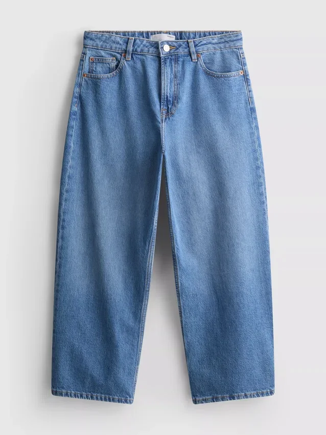 Denim-cropped-farkut, leveät lahkeet