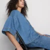 Denim-lyhythihainen shortsi
