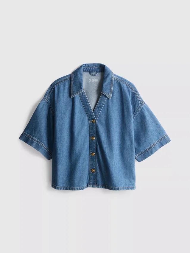 Denim-lyhythihainen shortsi