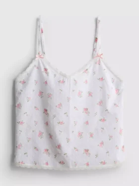 Dobby-puuvillainen kukallinen pyjamatoppi