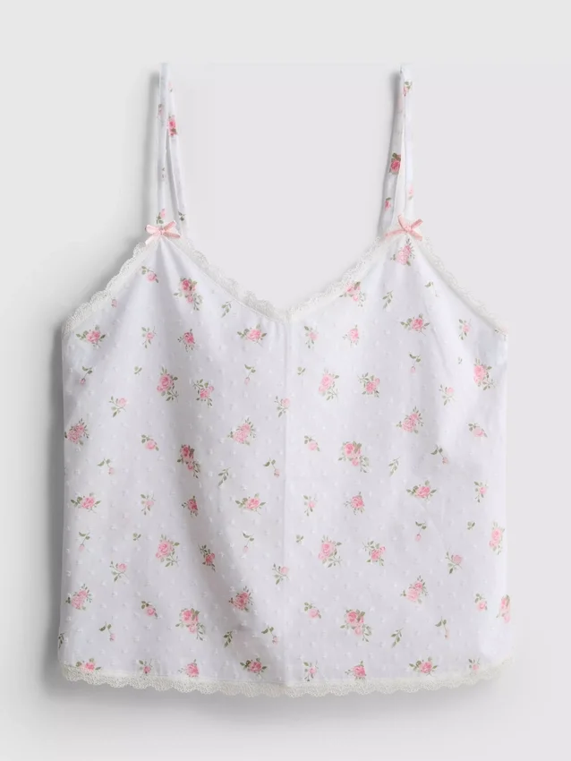 Dobby-puuvillainen kukallinen pyjamatoppi