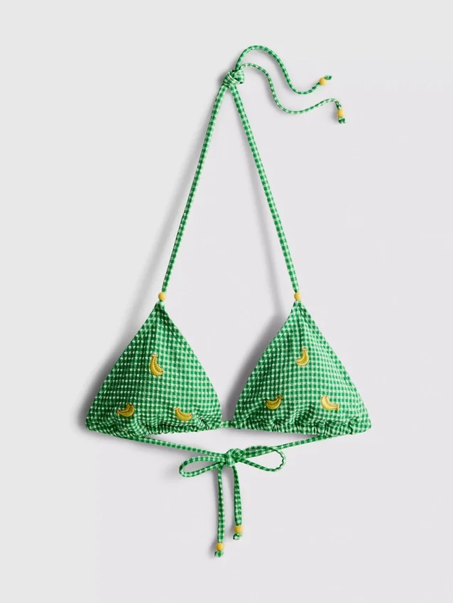 Gingham-kuvioinen banaanikuvioinen kolmiomallinen bikiniliivi