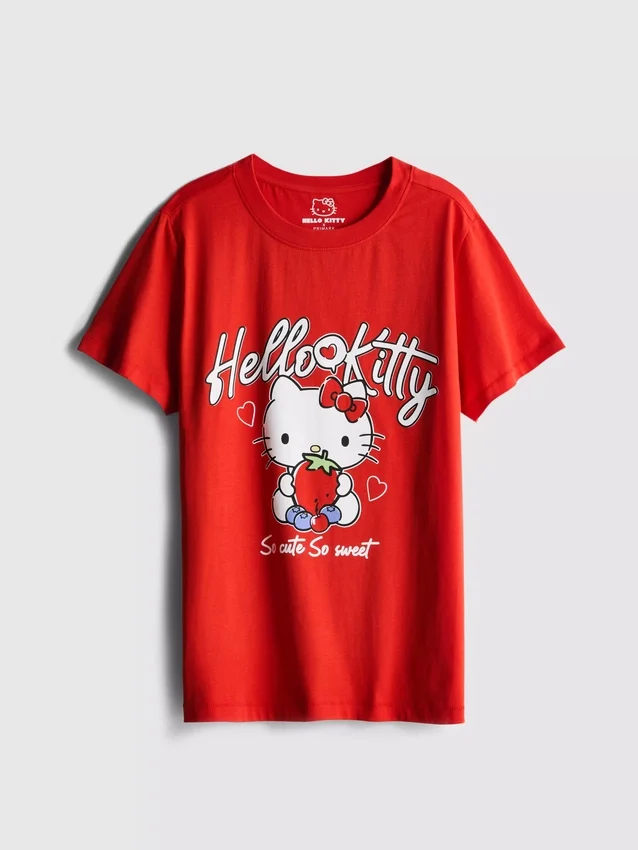 Hello Kitty -puuvillainen rento mansikka-T-paita