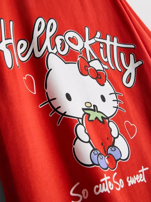 Hello Kitty -puuvillainen rento mansikka-T-paita