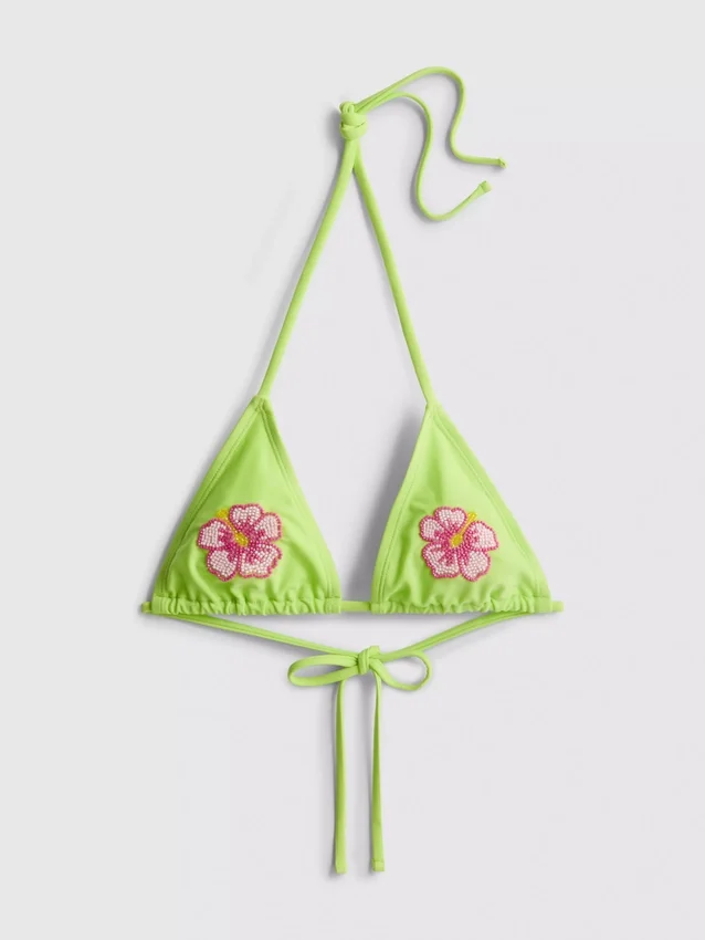 Helmillä koristeltu kolmiomainen bikiniliivi