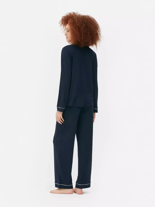 Jersey-neulottu pitkähihainen boyfriend-pyjamat-seti
