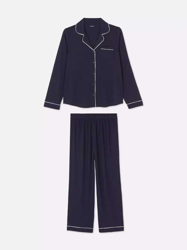 Jersey-neulottu pitkähihainen boyfriend-pyjamat-seti