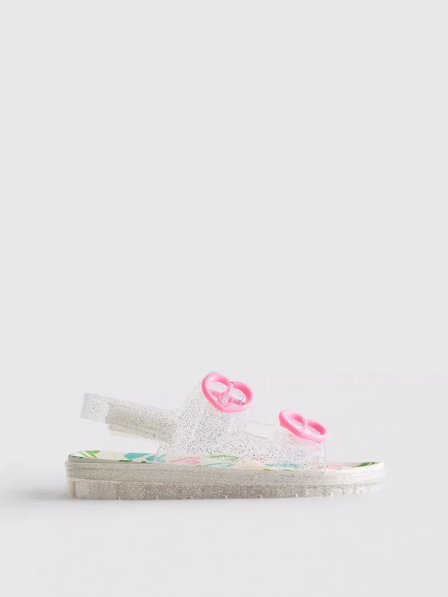 Kaksisoljiset kimaltelevat jelly-slingback-sandaalit