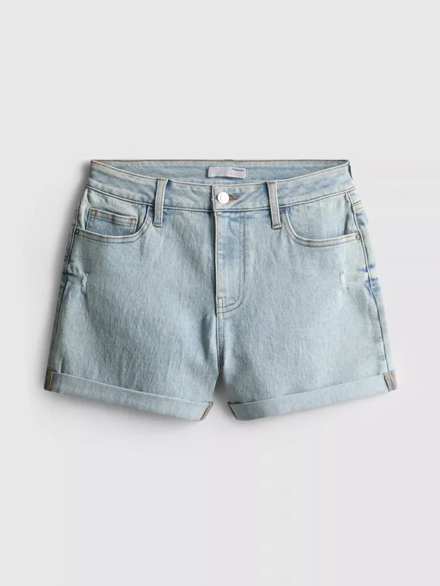 Keskikorkeat, ylös käännettävät denimshortsit