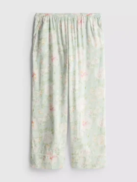 Kukka-kuvioiset, leveälahkeiset pyjamahousut