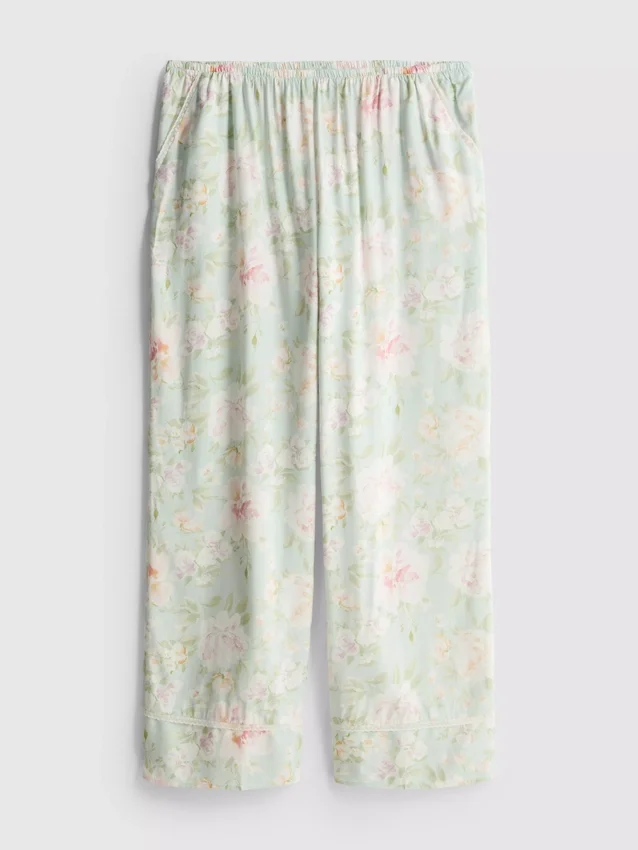 Kukka-kuvioiset, leveälahkeiset pyjamahousut