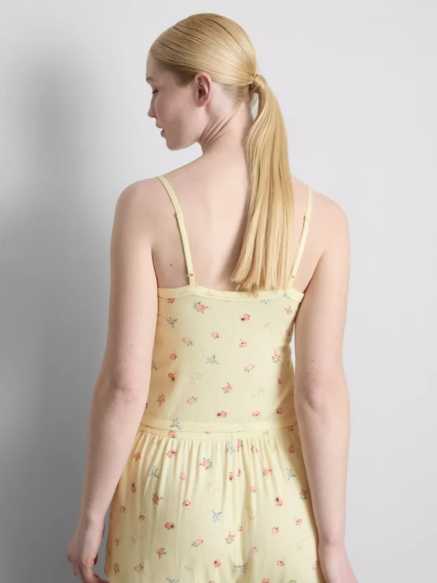 Kukkakuvioinen ribbineuleinen pyjamapaita