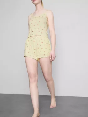 Kukkakuvioiset ribbatut pyjamat-shortsit
