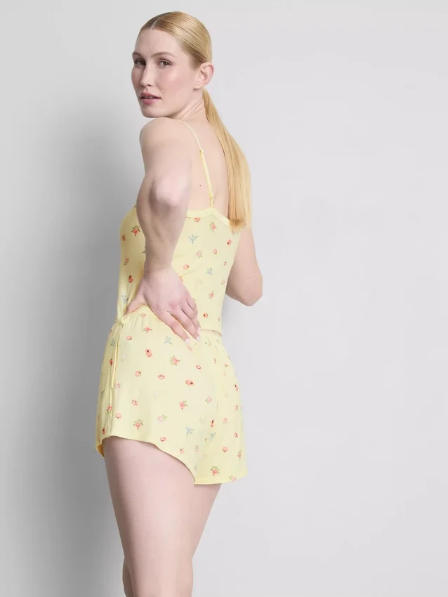 Kukkakuvioiset ribbatut pyjamat-shortsit