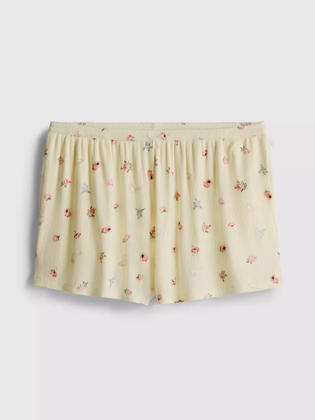 Kukkakuvioiset ribbatut pyjamat-shortsit
