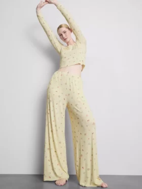 Kukkakuvioiset ribbineulotut pyjamahousut