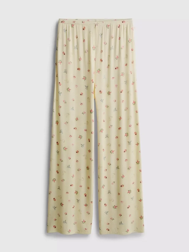 Kukkakuvioiset ribbineulotut pyjamahousut